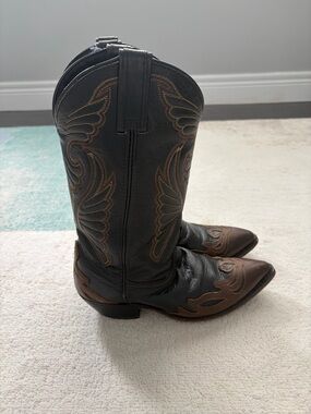Laredo Black Leather Western Boots with Brown Stitch Accents